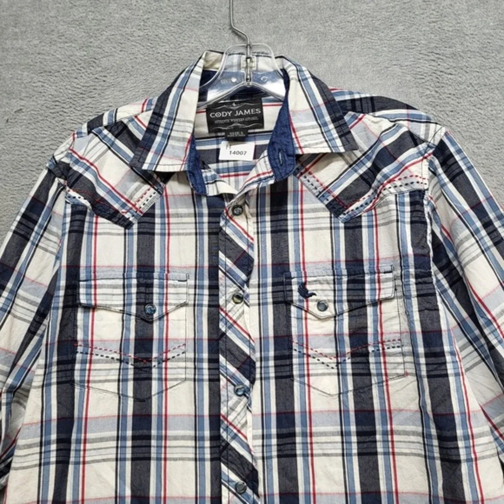 Cody James Men Button Up‎ Shirt Small Blue Plaid Western Pearl Snap Long Sleeve